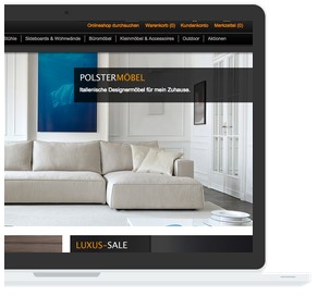 Screenshot der Who's Perfect Webseite mit heller Wohnlandschaft