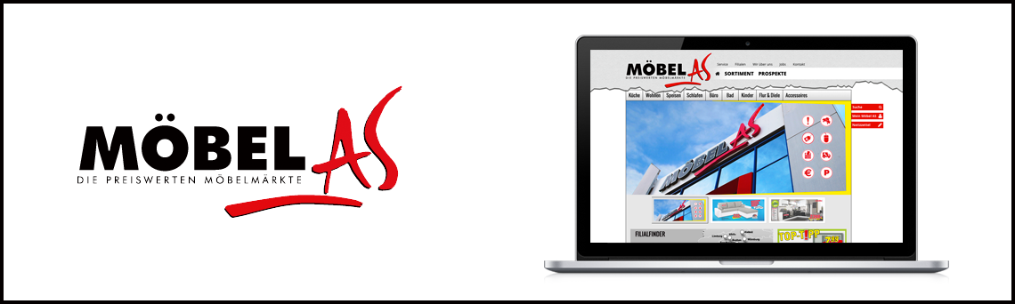 Möbel As Logo und Screenshot der Startseite
