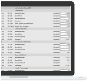 Begros Extranet - Laptop-Bildschirm zeigt eine Tabelle mit Exportdaten und Speditionsinformationen.