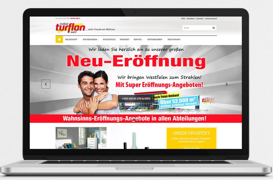 Screenshot der Möbel Turflon Startseite