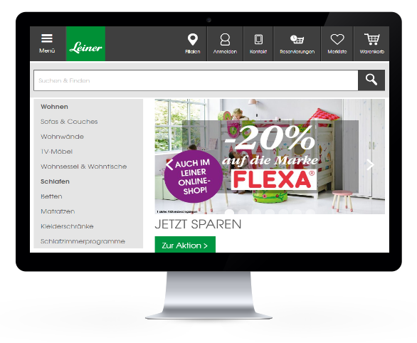 Screenshot der Startseite des Leiner Onlineshops